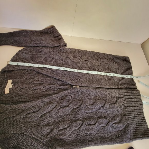 LOFT Dark Grey Women's Zip-Up Cable Knit Cardigan Sweater, Size L, NWOT - Picture 5 of 12